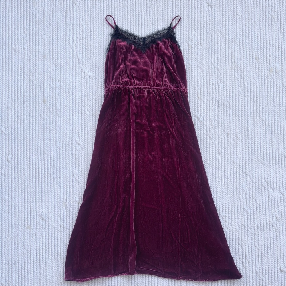 Sundance Silk Velvet Lace Slip Dress Burgundy Bias Cut Midi Size L